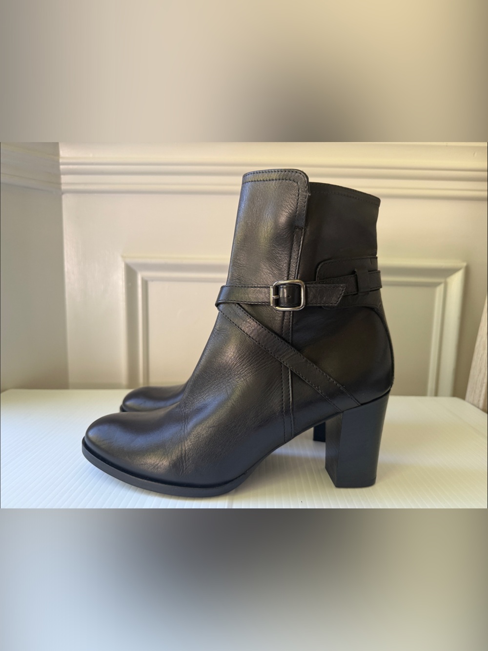 Sesto Meucci Women’s Black Leather Mid-Calf Heeled Boot Size 7.5 M